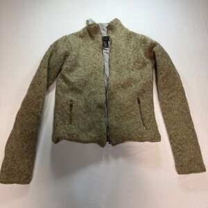 Abercrombie & Fitch Cropped Full-Zip Sweater Women's Small Green Lambswool Blend